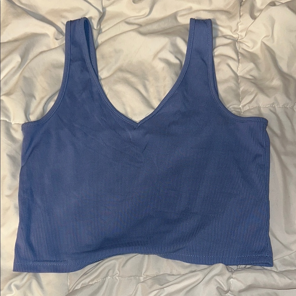 Stylish Blue Ribbed Crop Top